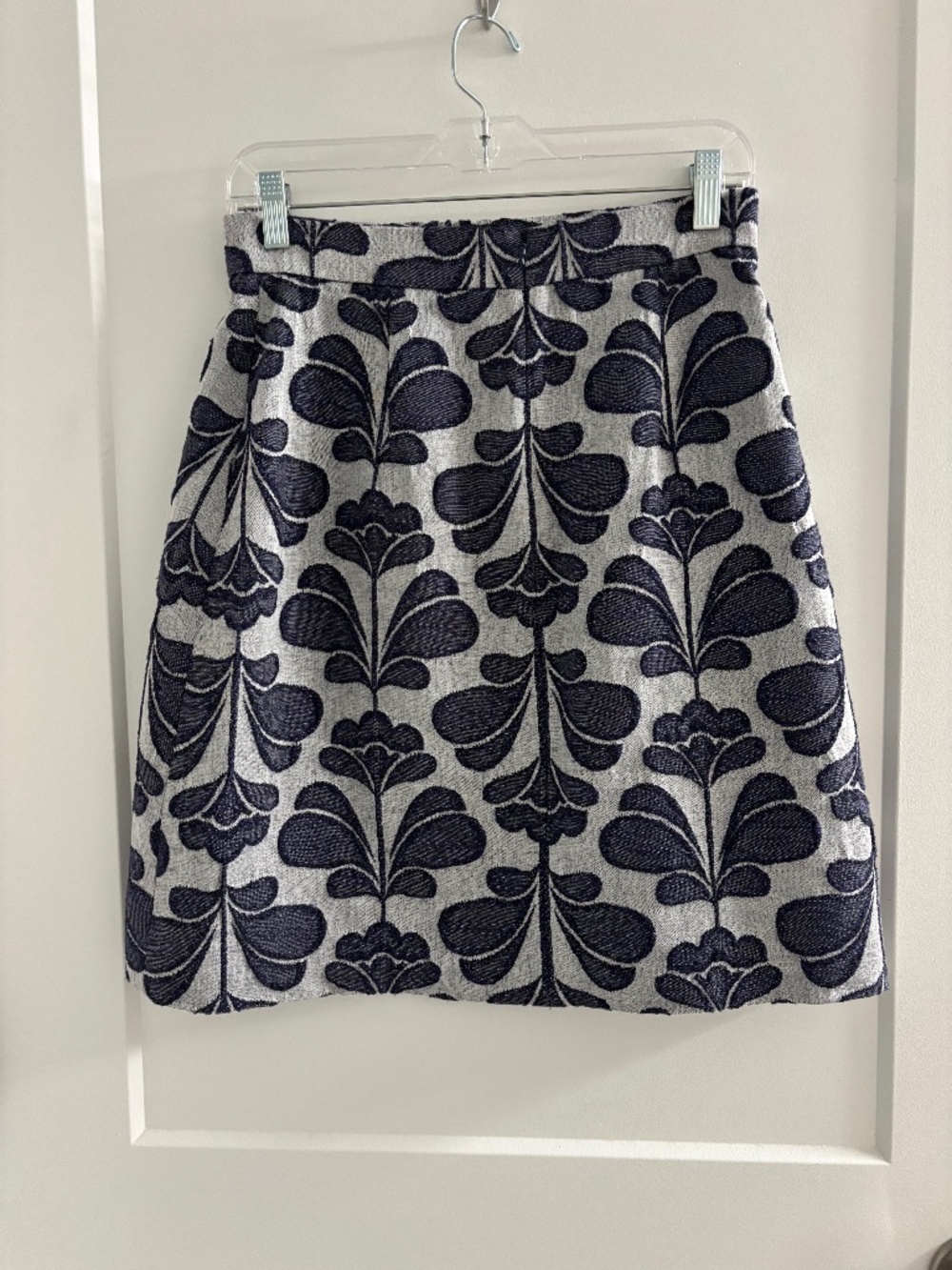 Orla Kiely Damask Flower Jacquard Navy and Gray Midi Skirt US 4